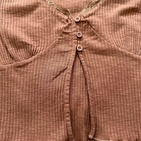 Cotton On Brown Long Sleeve Crop Top With Lace Trim Lining Women's Size Small - Picture 4 of 9